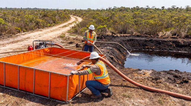 Field crew operating water pump for peatland recovery
