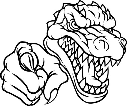An alligator dinosaur crocodile or T Rex cartoon character mascot