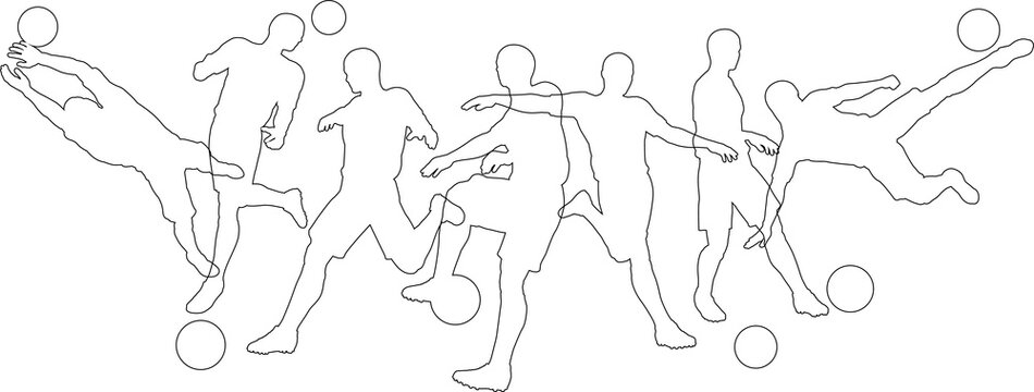 Silhouette soccer football player set. Active sports people healthy players fitness silhouettes concept.
