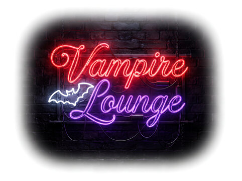 Vampire Lounge Neon Sign on Dark Brick Wall for Halloween Nightlife