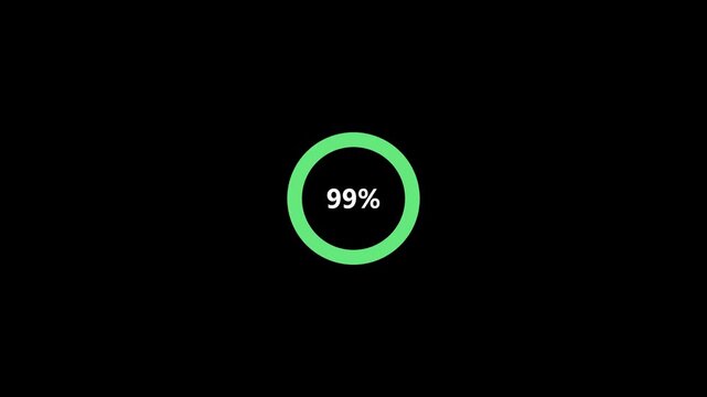 Digital Circular Progress Bar Loading Animation 0 to 100 Percent Count Up Ring Icon UI Element Isolated on Black Background for Video Editing