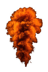 Naklejka premium Voluminous orange smoke cloud with dynamic swirling patterns and varying opacities, creating an abstract texture against a clean white background