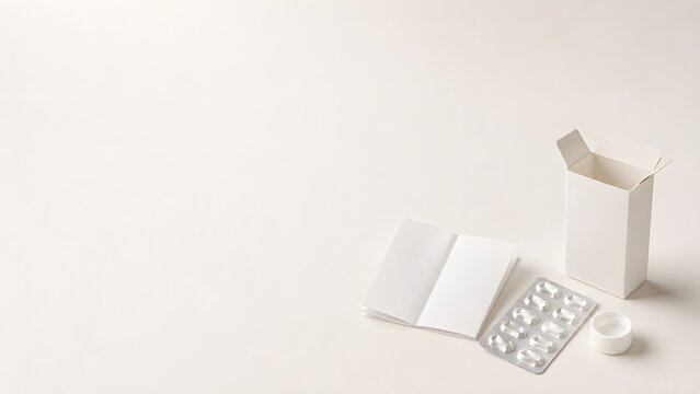 Empty pharmaceutical packaging with blister pack and patient information leaflet