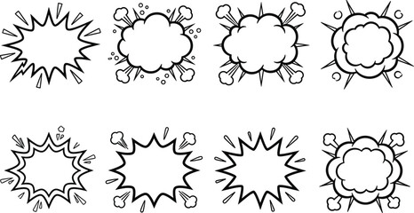 Comic explosion burst bubble element vector set pop art cartoon boom speech cloud blast spark isolated outline © Account not found