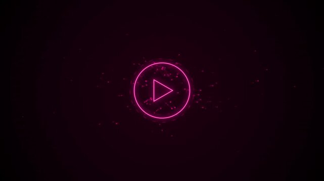 Glowing Neon Pink Play Button Loop with Cyber Particles and Rings 4k video