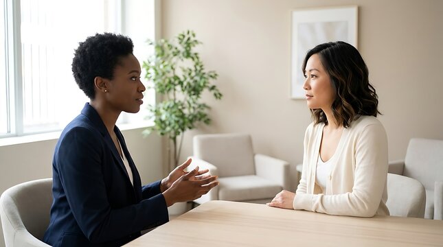 African American professional conducting a counseling or consultation session with a client in a bright modern office