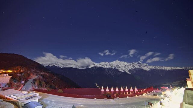 Starry Night Over Snow-Covered Himalayas at Dochula Pass, Bhutan