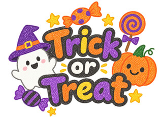 Naklejka premium Cute Trick or Treat Colored Pencil Halloween Lettering