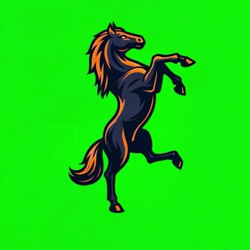 Fierce wild stallion with orange mane rearing aggressive vector loop greenscreen
