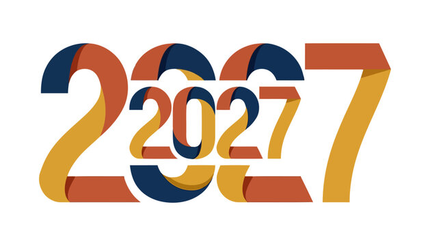 Colorful gradient vector illustration depicting the year two thousand twenty seven with overlapping digits numbers twothousandtwentyseven digit calendar date timeline