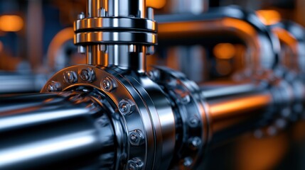 Fototapeta premium Industrial pipeline system with metallic connection detail
