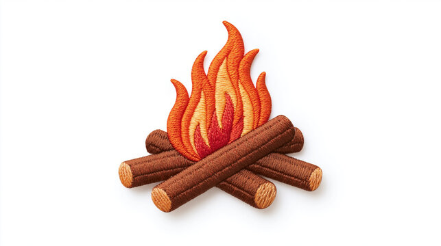 Campfire embroidered patch badge iron-on isolated white background outdoor camping scout