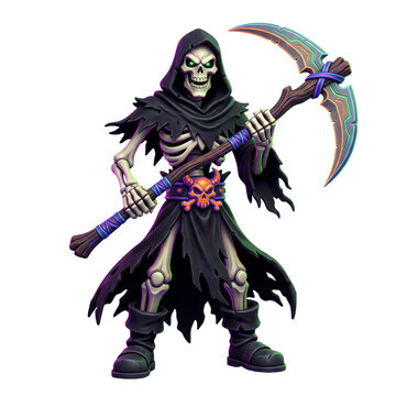 Grim Reaper Skeleton Warrior Character Holding Scythe Fantasy Digital Art