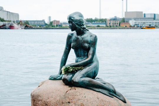 the Little Mermaid statue on her rock, Copenhagen