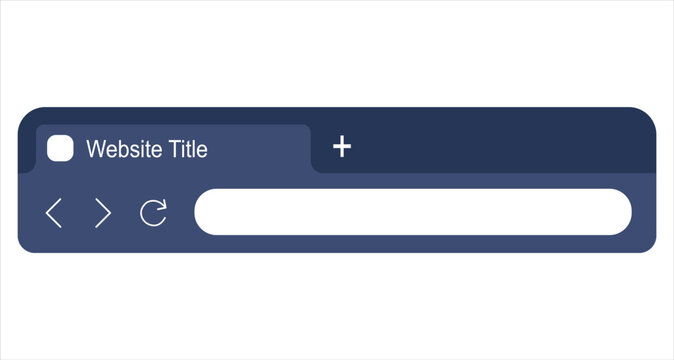 Web browser interface design featuring a minimalist dark blue navigation bar with tab elements plus address field rendered as a flat vector graphic style illustration concept