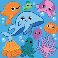 Fototapeta premium An underwater scene featuring a variety of sea 