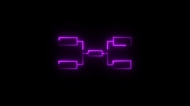 Purple neon glowing tournament bracket diagram on a dark background an animated lighting up against a pitch black championship tree competition structure elimination chart matchup graphic playoff