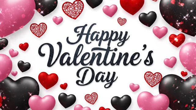 Pink black and red 3D hearts framing white background