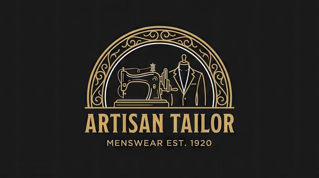 Elegant gold Artisan Tailor menswear logo on dark background