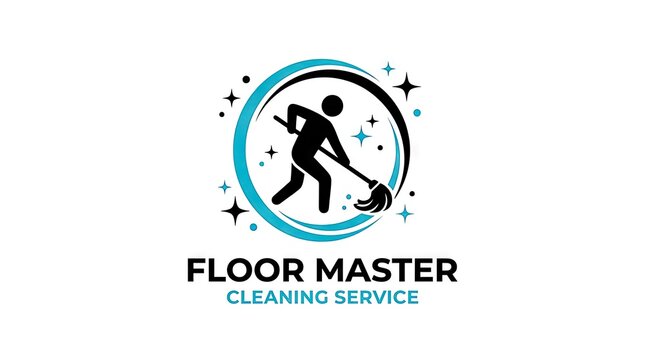 Floor Master cleaning service logo with janitor figure.
