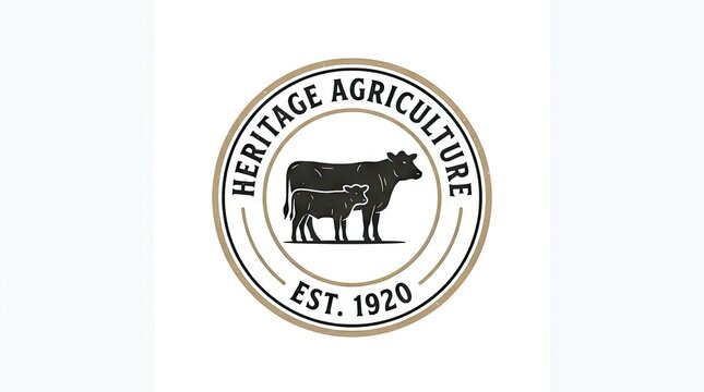 Heritage agriculture logo with cow and calf silhouette.