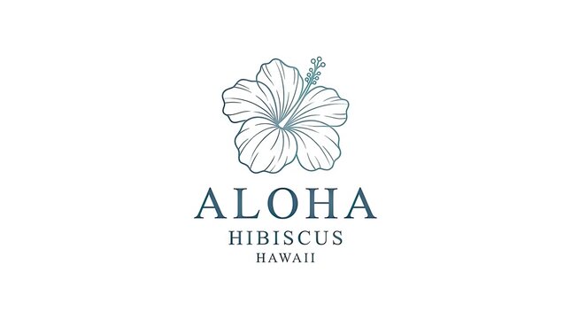Hibiscus flower line art logo for tropical brand.