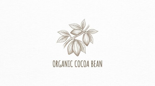 Hand drawn organic cocoa bean branch logo design.