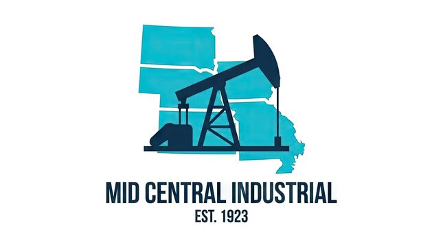 Industrial oil rig logo with geographic state silhouette.