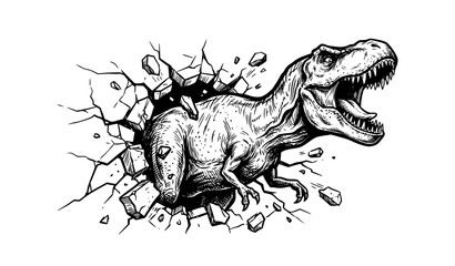Jurassic T Rex Monster Breaking Through Barrier Roaring Dinosaur Vector © Shaon