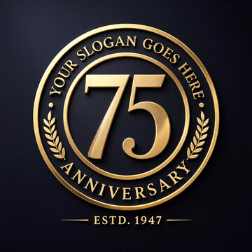Golden elegant seventieth fifth anniversary logo design with laurel wreath and customizable text