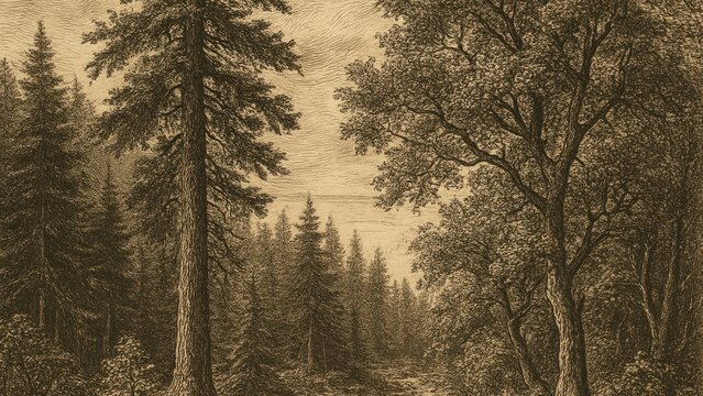 Vintage forest etching desktop wallpaper