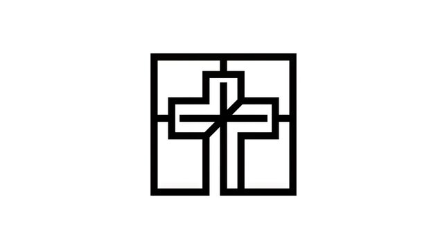 Minimalist geometric Christian cross linear logo icon.