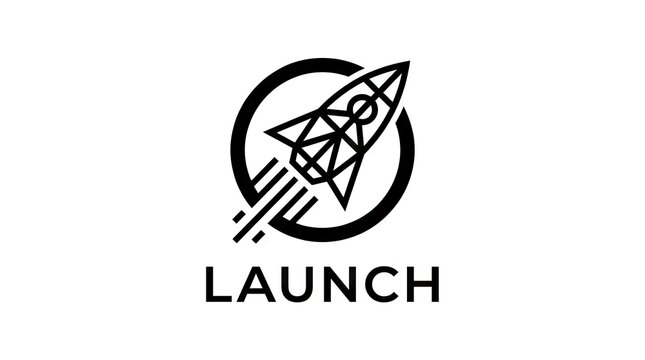 Minimalist rocket launch logo in circular frame
