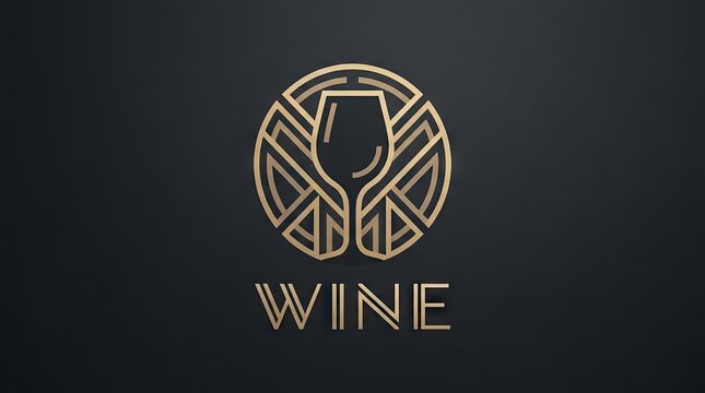 Modern geometric wine glass logo on dark background.
