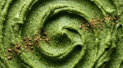 Obraz premium Fresh Green Puree Swirls with Seeds and Herbs Macro