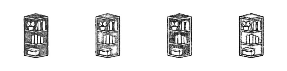 Fototapeta premium Sketch corner bookshelf icon design set
