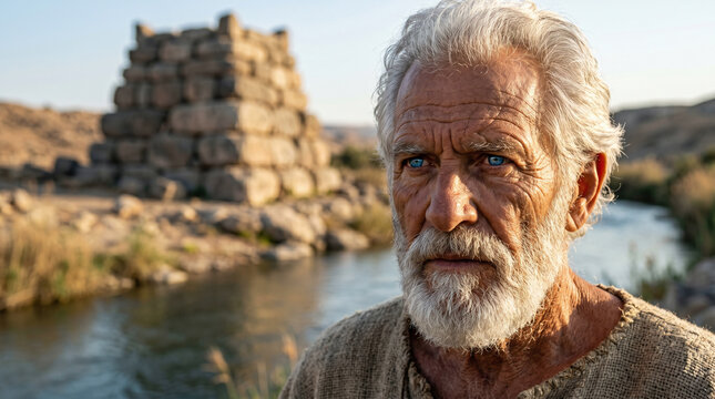 Elderly Caleb, at 85 years old, looking fierce and strong, asking Joshua for the difficult hill country of Hebron