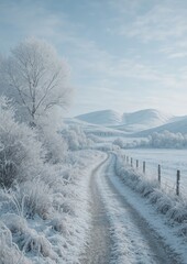 Fototapeta premium Serene winter landscape wallpaper.