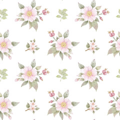 Fototapeta premium Watercolor Pink Rose Pattern Seamless Floral Wedding Mother's Day