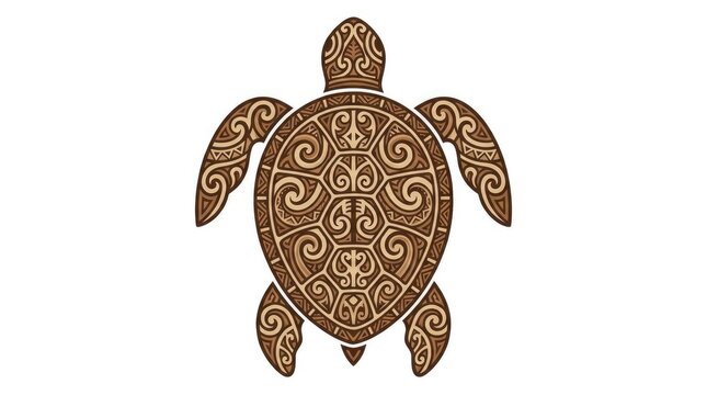 Polynesian tribal sea turtle design with ethnic patterns.