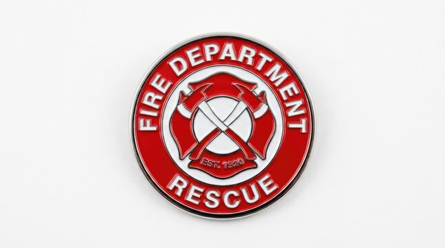 Red fire department rescue seal with crossed axes.