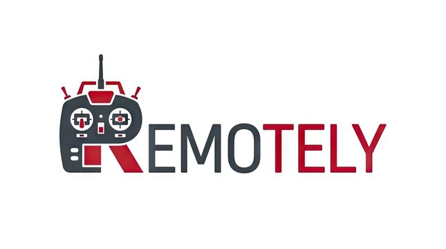Remotely brand logo with radio remote controller icon.