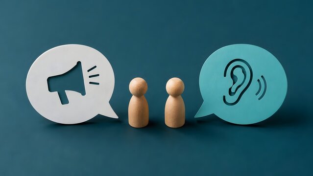 Business communication strategy showing broadcasting and active customer feedback loop