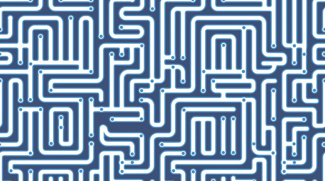 Seamless pattern of blue and white circuit board lines, abstract electronic background, with interconnected pathways, digital technology texture, for tech