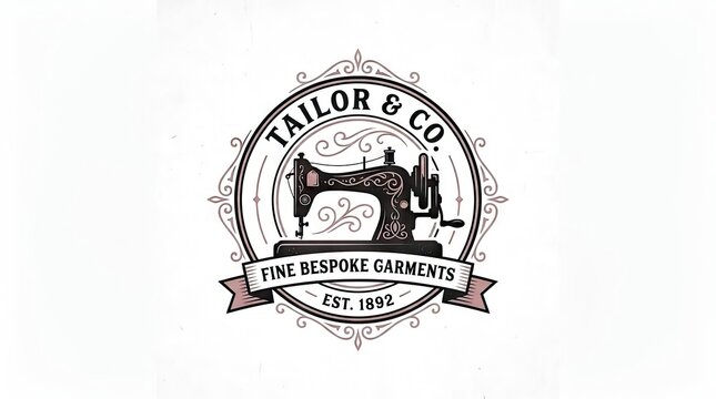 Vintage sewing machine emblem for Tailor and Co branding.