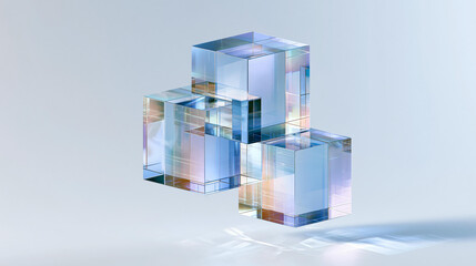 Obraz premium Translucent Geometric Cubes with Colorful Reflections and Modern Light Effects