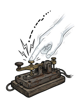 Vintage Telegraph Key with Transparent Hand Sending Morse Code