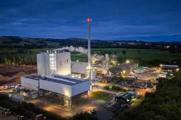 Steven's Croft Power Station near Lockerbie, Dumfries and Galloway, Scotland, a biomass power plant generating renewable electricity from wood fuel. © Chris Chambers