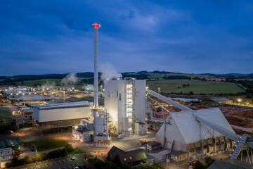 Steven's Croft Power Station near Lockerbie, Dumfries and Galloway, Scotland, a biomass power plant generating renewable electricity from wood fuel. © Chris Chambers