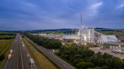 Steven's Croft Power Station near Lockerbie, Dumfries and Galloway, Scotland, a biomass power plant generating renewable electricity from wood fuel. © Chris Chambers